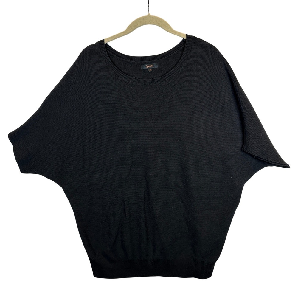 Quince Black Short Sleeve Dolman Batwing Knit Sweater Top Size Medium